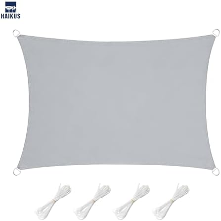 Zonnescherm, waterdicht, rechthoekig, 4 x 5 m, zonwering, waterafstotend premium PES-polyester met UV-bescherming voor balkon, tuin, terras, lichtgrijs