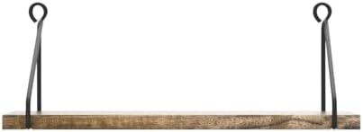 Wandplank Hout Zwart Metaal Rustiek Planken voor muren Natuur Badkamer Kinderkamer Keuken Woonkamer Set van 2