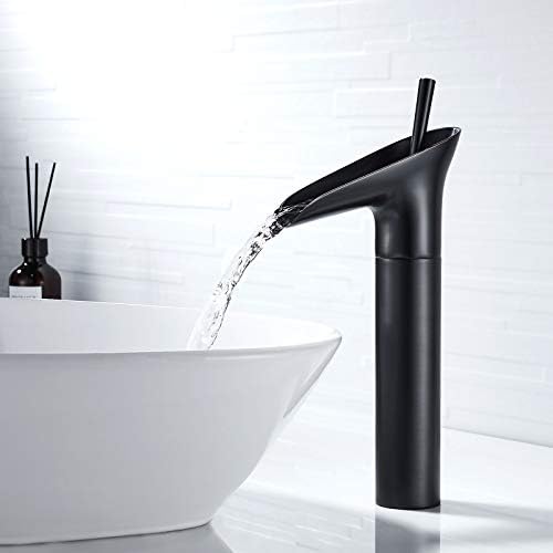 Retro waterval wastafelkraan, matzwarte eengreepsmengkraan voor de badkamer met messing afwerking, G3/8