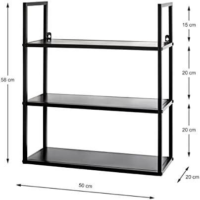 Wandplank zwart, metaal – Afmetingen: B 50 x H 58 x D 20 cm, Stijl: Modern