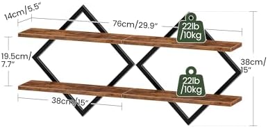 Wandrek, set van 2, zwevend rek, hangende rekken met 2 niveaus, voor woonkamer, slaapkamer, keuken, kantoor, rustiek bruin en zwart DTBJ01P2BF