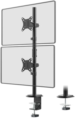 Monitorbeugel voor 2 monitoren, extra hoge stang van 80 cm, verticale stapelbare monitorbeugel voor 17- tot 32-inch monitoren tot 9 kg, dubbele monitorstandaard met zwenk-, kantel- en draaifunctie