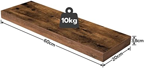 Wandplank, zwevende plank, set van 2, stevige wandplanken, 60 x 20 x 3,8 cm hangplanken, met onzichtbare bevestigingen, voor badkamer, slaapkamer, keuken, kantoor, W