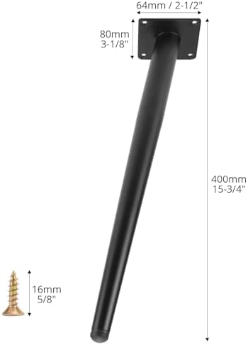 Set van 4 schuine, kegelvormige tafelpoten, 40 cm, stalen meubelpoten met krasbestendige dopjes voor salontafels/nachtkastjes/kasten/stoelen