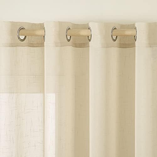 Set van 2 voile gordijnen, transparant linnen gordijn met oogjes, transparant gordijn in linnenlook, gordijn met oogjes, gordijn voor de woonkamer, doorschijnende decoratie