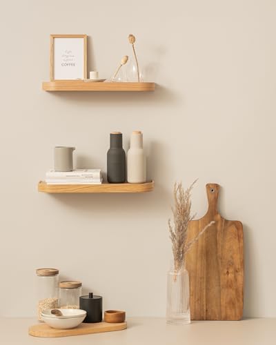Wandplankenset „Toke“ | 2 hangplanken van echt houtfineer | Zwevende houten plank als wanddecoratie en opbergruimte voor badkamer, woonkamer, keuken,
