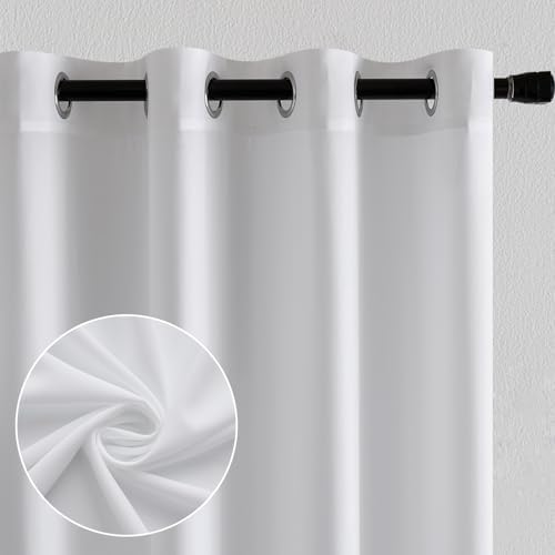 Voile-gordijnen met oogjes, halfdoorzichtig, gordijnen voor winkels, transparant gordijn met oogjes, woonkamer, gordijn met lussen, set van 2, 140 x 260 cm, wit