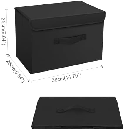 Set van 2 opbergboxen met deksel, opvouwbare opbergbox met handvat, opbergmanden van stof, kledingkast-organizer, opvouwbare box voor kleding, zwart