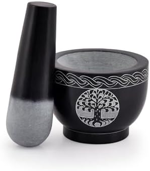Vijgenboom-vijzel en stamper van natuursteen, diameter 9,5 x 7 cm, stamper 5 x 1,5 inch