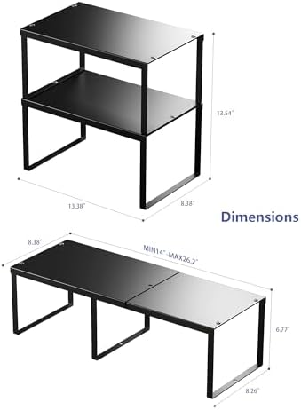 Keukenkast-organizer, set van 2, opbergrek voor in de kast, organizer, metaal, uitbreidbare kruidenhouder, stapelbare opbergrekken