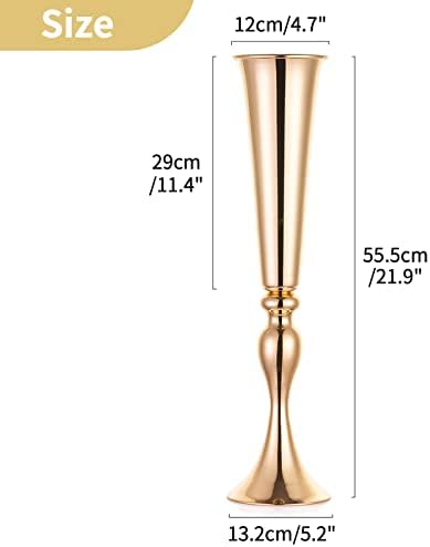 Metalen bloemenstandaard, goud, bruiloft: 2 stuks, 55,5 cm hoge trompetvaas, bloemenvaas, gouden bloemstukstandaard voor verjaardagsfeest-tafeldecoratie