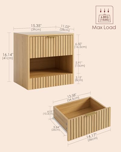 Nachtkastje van eikenhout, klein nachtkastje met lade, houten nachtkastje voor kinderen, nachtkastje 39 x 39 x 28 cm, bijzettafel voor slaapkamer, woonkamer,