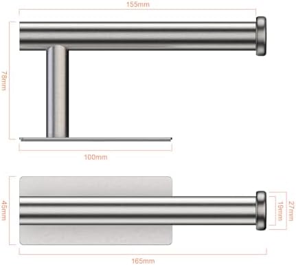 Zelfklevende toiletrolhouder, toiletrolhouder, zonder boren, toiletrolhouder, roestvrij staal, one size, grijs