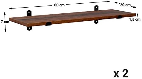 Wandplanken, 2 stuks, zwevend, decoratief, retrostijl, maximale belasting 15 kg/stuk, 60 x 20 x 7 cm, MDF, bruin en zwart LWS04NB