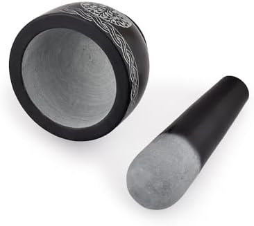 Vijgenboom-vijzel en stamper van natuursteen, diameter 9,5 x 7 cm, stamper 5 x 1,5 inch