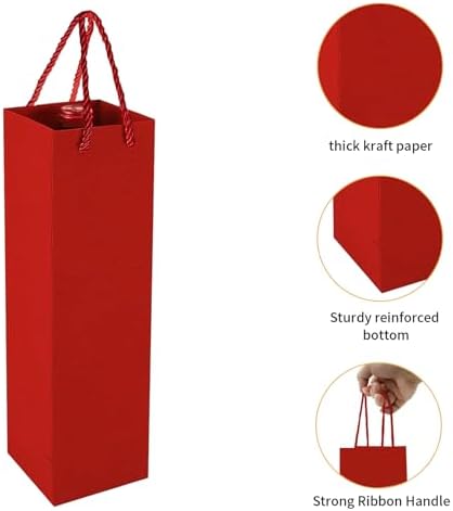 Wijnfleszakjes van kraftpapier, cadeauzakje met handvat, set van 20 kraftpapier-wijnorganizers voor bruiloften, feestcadeauzakjes voor flessen (rood)