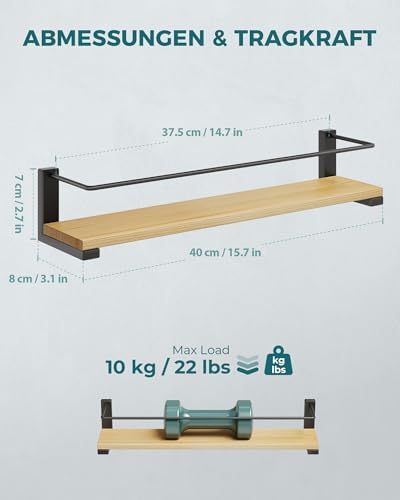 Set van 2 wandkruidenrekken, 40 x 9 x 7 cm