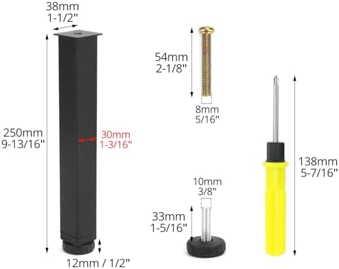 4 stuks meubelpoten, verstelbaar, steunpoten voor meubels, vierkante stalen bedpoten, zwart