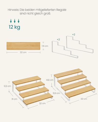 Kruidenrekken, staande keukenrekken, keukenorganizers, set van 2, houtcomposiet, elk met 4 legplanken, uittrekbaar, stapelbaar, voor voorraadkast, werkblad, na
