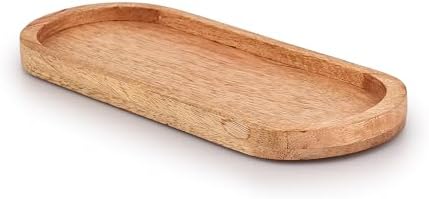 Ovale mangohouten dienbladen, set van 3, perfect als serveerschaal/grill, voor het serveren van kaas, sushi, hapjes voor feestdagen en meer. 30,5 cm x 12,7 cm x 1,9 cm