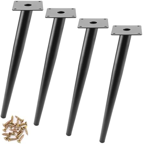 Set van 4 schuine, kegelvormige tafelpoten, 40 cm, stalen meubelpoten met krasbestendige dopjes voor salontafels/nachtkastjes/kasten/stoelen