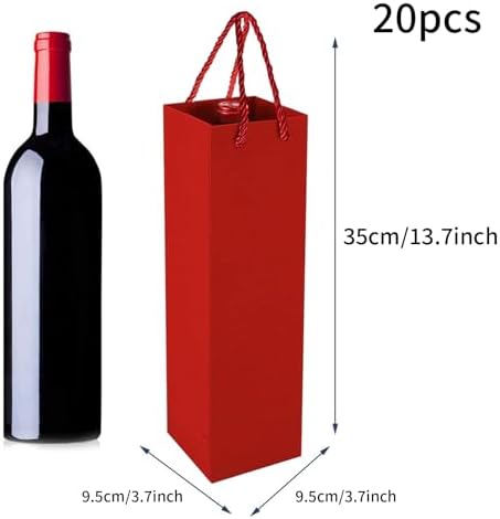 Wijnfleszakjes van kraftpapier, cadeauzakje met handvat, set van 20 kraftpapier-wijnorganizers voor bruiloften, feestcadeauzakjes voor flessen (rood)