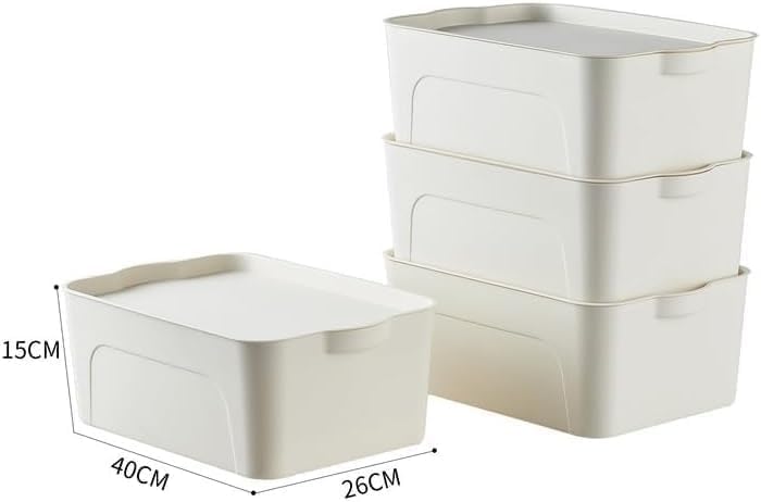 Set van 4 opbergdozen met deksel, 15 l kunststof (PP) opbergdoos, stapelbare kunststofdoos voor keuken, badkamer, slaapkamer, kleedkamer, kantoor, stevig