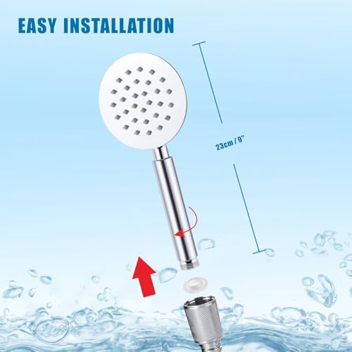 Volledig metalen handdouche, hogedruk douchekoppen, eenvoudige chromen handdouche met teflonband, hoge doorstroming ook bij lage waterdruk, rond