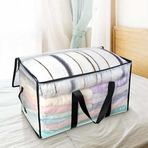 Set van 2 doorzichtige opbergzakken voor kleding, waterafstotende, verstevigde opbergzakken, opvouwbare opbergboxen van 91 l, kledingkast-organizer, verhuiszakken voor beddengoed, C