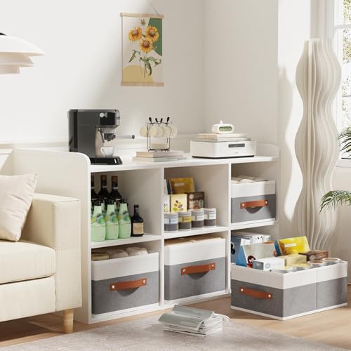 Set van 4 opvouwbare opbergboxen, stoffen boxen met handvatten, kastorganizer, opbergmand voor kleding, 33 x 23 x 14 cm, wit en grijs