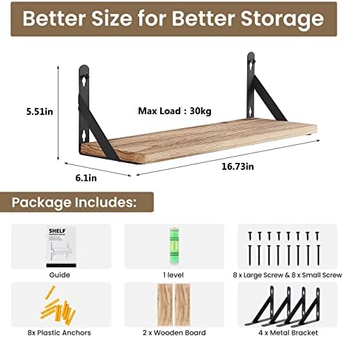 Houten wandplank, set van 2 wandplanken, decoratieve planken voor aan de muur, diepte 15 cm, lengte 42,5 cm, wandplank voor woonkamer, slaapkamer, badkamer, keuken