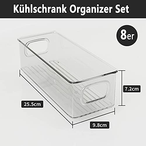 Koelkast-organizerset, 8-delig, stapelbare opbergdozen, kleine koelkastdozen met handvat, transparante bakjes voor keuken, kasten, vriezer, voorraadkast – BPA-vrij