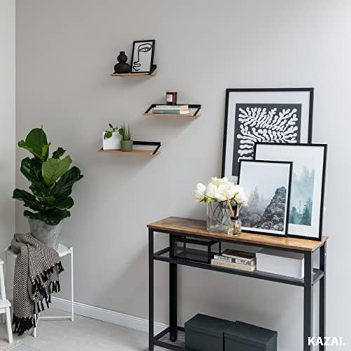 Wandrek-set, hangende rekken van metaal en echt houtfineer, wanddecoratie en rek voor badkamer, woonkamer, keuken, slaapkamer en Mo