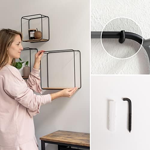 Kazai Jona wandrek-set, 3-delig hangrek van metaal en echt houtfineer, wanddecoratie en rek voor badkamer, woonkamer, keuken, slaapkamer