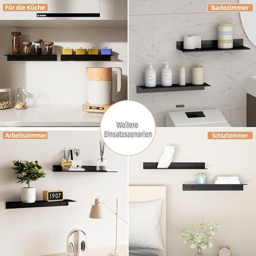 Metalen wandplanken, set van 2, zwevende planken, industrieel design, wandplanken, voor decoratie, voor slaapkamer, keuken, badkamer, woonkamer, onder