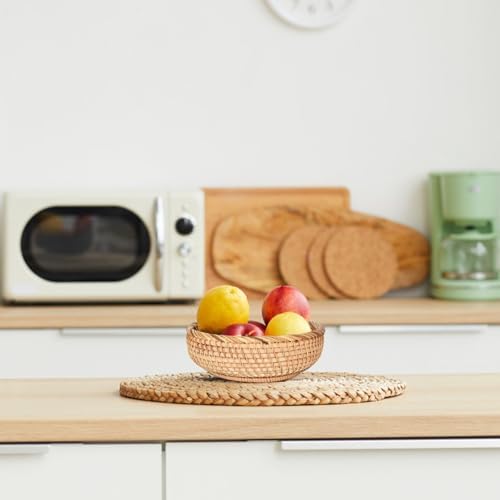 Rond rotan dienblad, handgevlochten decoratief dienblad, ronde fruitschalen van natuurlijk rotan, gevlochten opbergmand voor fruit, brood, koekjes, snoep, sp