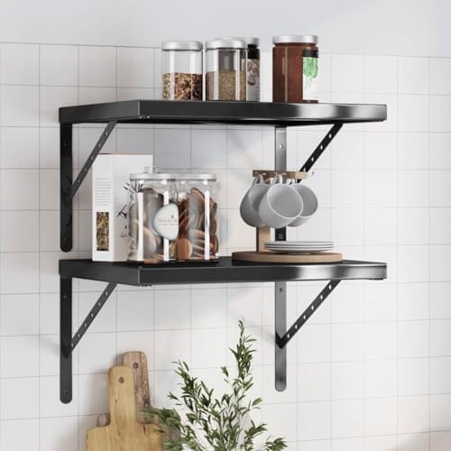 Wandplanken 2 stuks 50x40 cm Zwart Roestvrij staal, zwevende plank, hangende plank, wandplank, plank, plankblad, cd-plank, dvd-plank