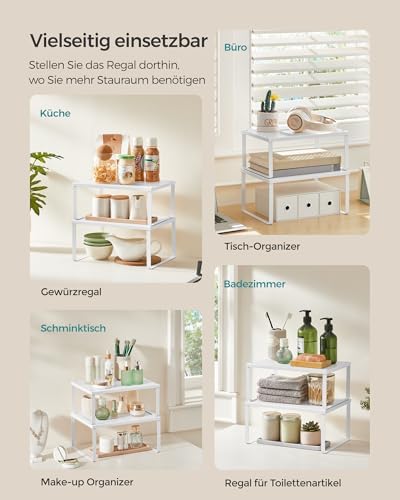 Kruidenrek, set van 4, keukenrek, keukenorganizer, keuken, kruidenhouder, uitbreidbaar, stapelbaar, klein rek, metaal, wit KCS006W01