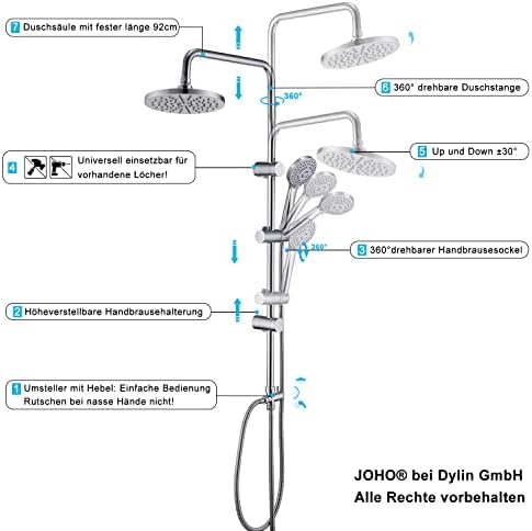 Roestvrijstalen douchesysteem zonder kraan, regendouche-set, waterbesparend met hoofddouche ABS 20 cm chroom