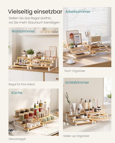 Kruidenrekken, staande keukenrekken, keukenorganizers, set van 2, houtcomposiet, elk met 4 legplanken, uittrekbaar, stapelbaar, voor voorraadkast, werkblad, na
