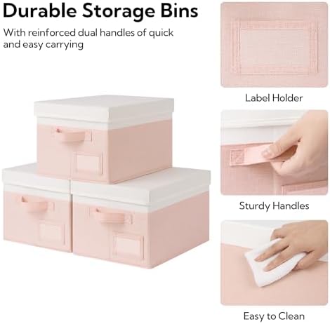 Opbergdozen met stoffen deksel, set van 3 Opbergdozen met deksel voor kasten, roze opbergdozen met deksel, opbergmand voor kledingkasten, opvouwbare organizer