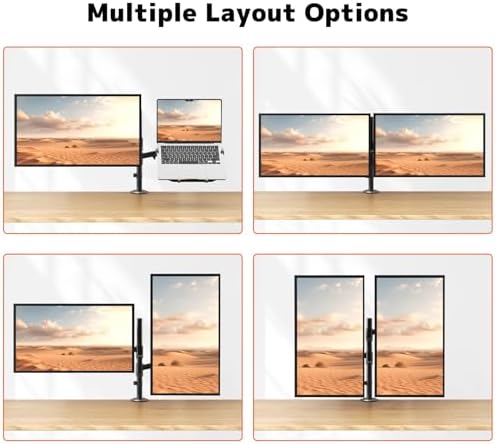 Monitorhouder met laptoparm voor 17–35 inch beeldschermen en notebooks tot 18 inch, volledig verstelbare, veerondersteunde laptophouder voor op het bureau, VESA 75 x 75/100 x