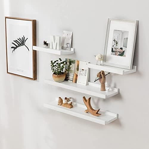 Wandplank, wit, fotolijst van eikenhout, aan de muur bevestigde zwevende planken, hangende plank voor slaapkamer, keuken, badkamer, woonkamer, 40 x 15 cm