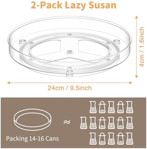 Set van 2 draaibare koelkastorganizers, 360° draaibaar kruidenrek, 24 cm draaibare keukenrek, draaibaar rek voor kruiden, flessen, cosmetica