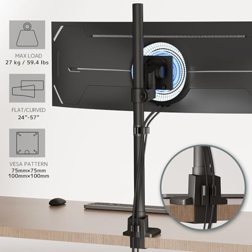 Monitorbeugel, 1 monitor, 24–57 inch, extra hoog, in hoogte verstelbaar, beeldschermbeugel, monitorstandaard, draagvermogen tot 27 kg, zwart