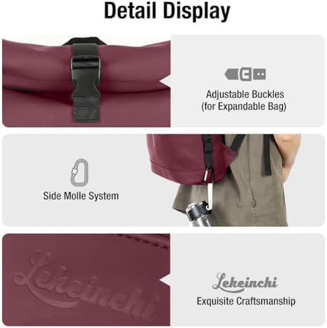 Laptoprugzak, waterdichte roll-top wandelrugzak voor dames en heren, lichtgewicht, L, rugzak