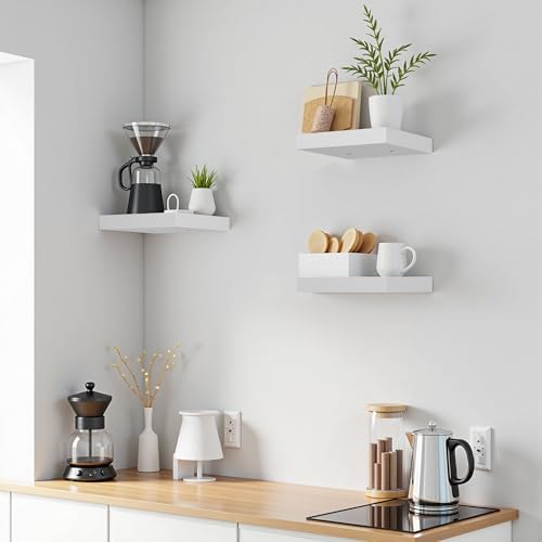 Zwevende plank 3-delige set Compact 20x20cm wandplank MDF voor badkamer, keuken, hal – Wit