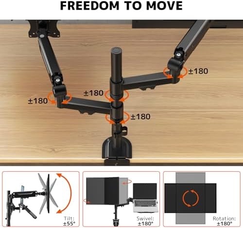 Monitorhouder met laptoparm voor 17–35 inch beeldschermen en notebooks tot 18 inch, volledig verstelbare, veerondersteunde laptophouder voor op het bureau, VESA 75 x 75/100 x