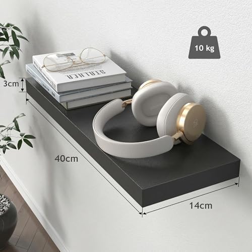 Wandrek zwart, wandplanken set van 3, wandrek zwart belastbaar tot 10 kg, moderne decoratieve displayplanken voor meer ruimte L40 x