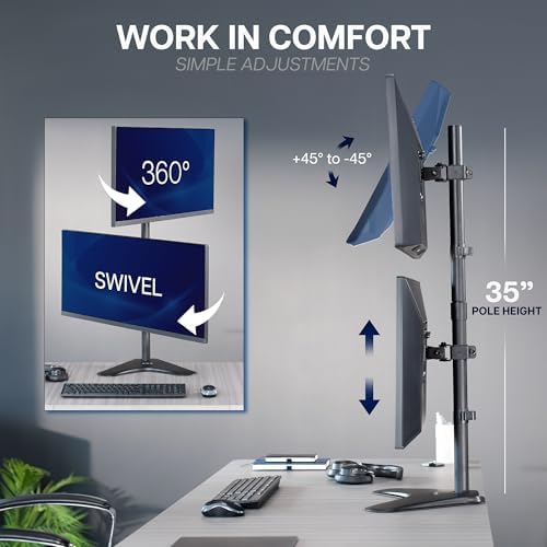 Bureauhouder voor twee monitoren, vrijstaande LCD-houder, geschikt voor 2 ultrawide-schermen tot 34 inch in verticale stapelpositie STAND-V002L